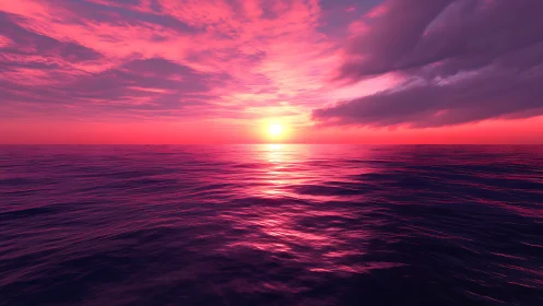 High-saturation magenta ocean horizon at radiant sunset glow