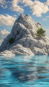 Towering White Rock Formation Emerges from Turquoise Waters.