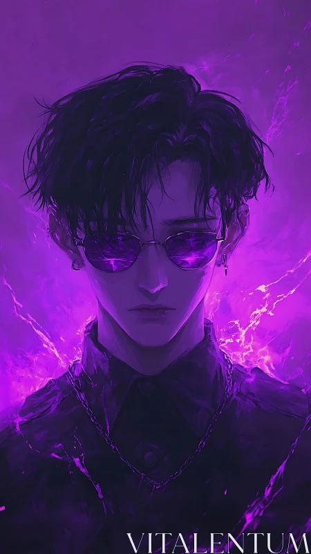 Neon violet portrait in high-contrast digital painting style.