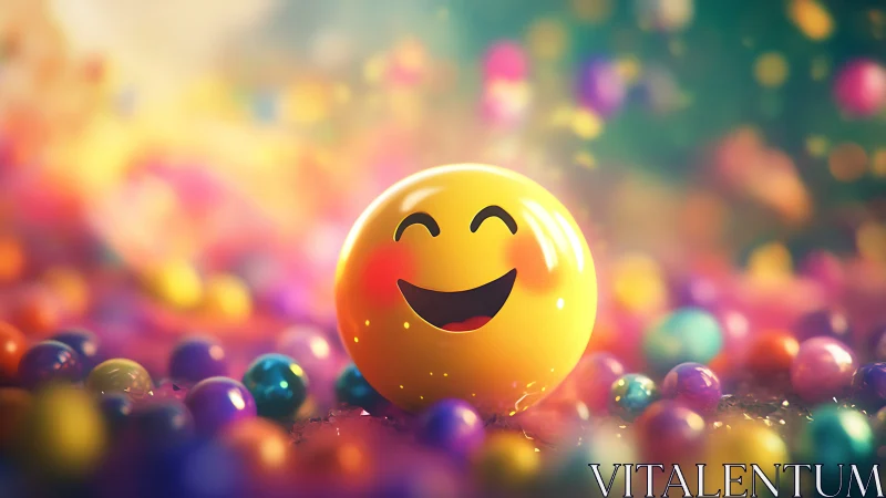 Smiling emoji orb glows like a tiny sun in candy nebula