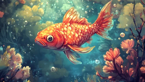 High-chroma goldfish rendered with layered painterly lighting effects
