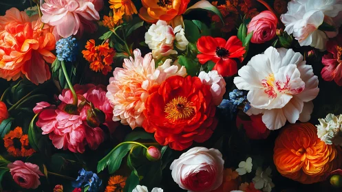 Vibrant Floral Arrangement Against Dark Background.