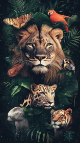 Majestic jungle predators emerge from lush starlit foliage