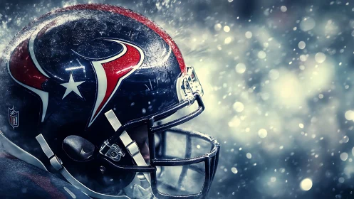 Side-profile NFL football helmet in dynamic snowfall lighting