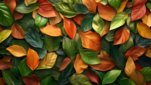 Colorful overlapping leaves form dense multicolored foliage