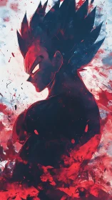 Dynamic anime profile with red-blue abstract energy field.