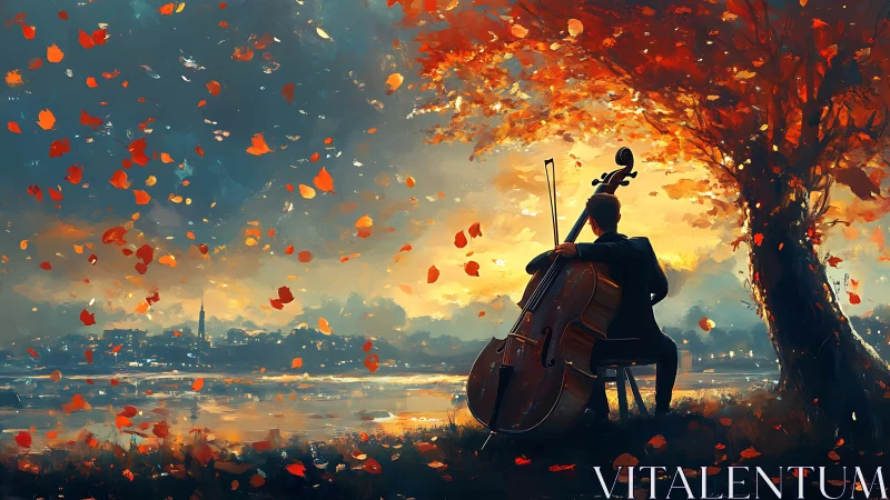 Cellist steeps twilight air in autumn-colored music