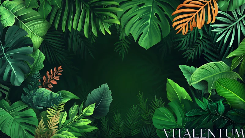 Lush tropical leaves framing a calm jungle green haven.