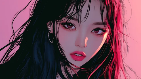 Soft neon portrait captures a dreamy, magnetic gaze