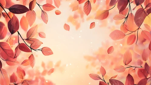 Autumn leaves swirl softly against glowing pastel light.