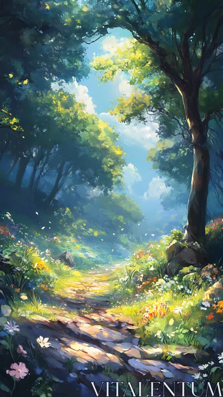 Sunlit Forest Cathedral: Where Ancient Giants Frame Ethereal Passages.