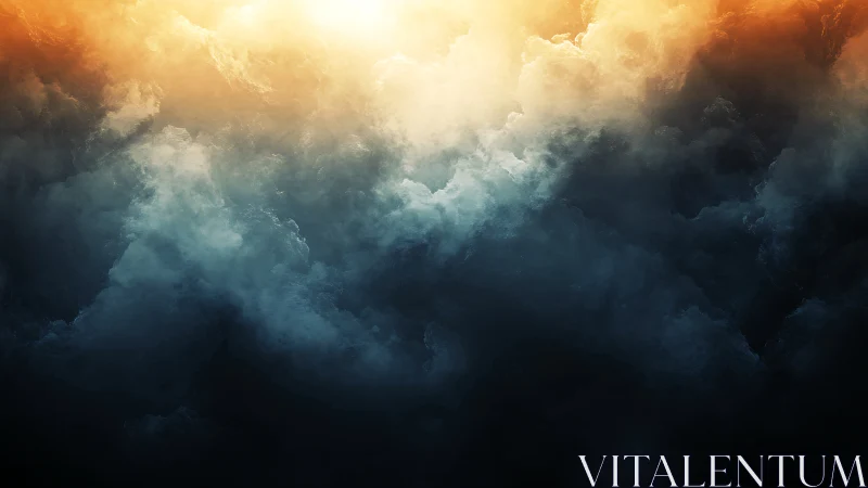 Stormlit heavens where molten dawn collides with shadowed cloud.