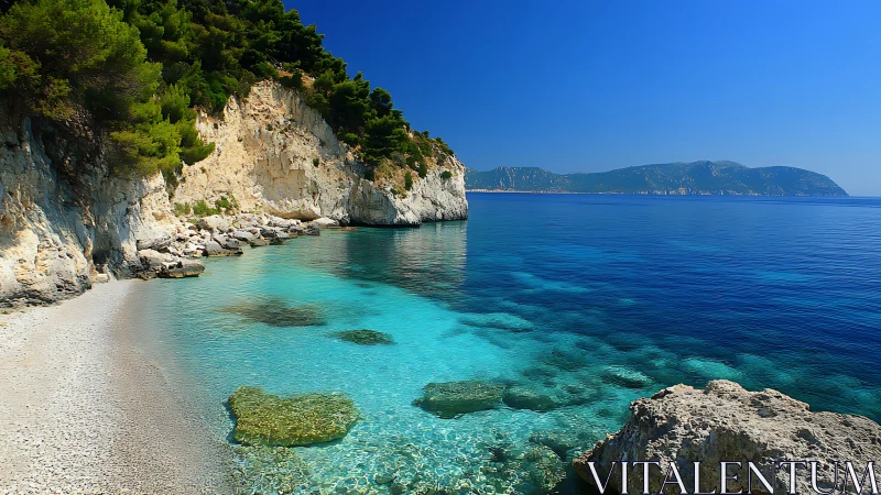 Mediterranean Cove with Limestone Cliffs and Turquoise Waters.