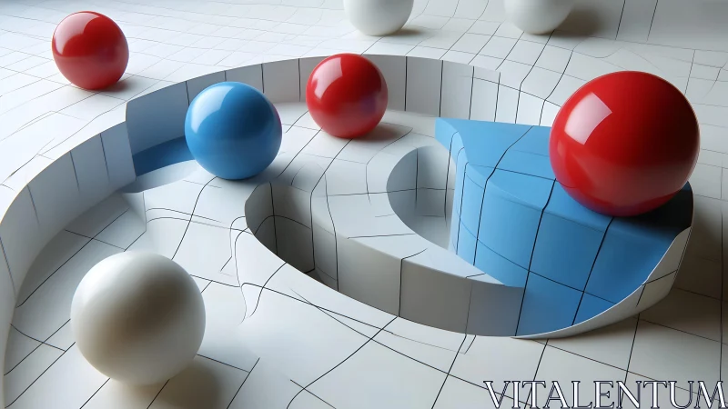 Colorful spheres exploring a playful curved grid world.