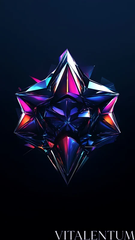 Prismatic crystal star glows softly against deep night blue