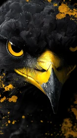 Digital painting close-up of hawk portrait with splatter accents.