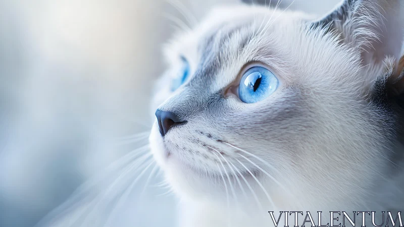 White cat with striking cyan irises demonstrating feline facial architecture