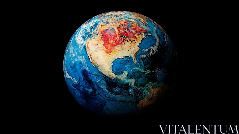 Molten Atlas Earth swirling in cosmic oil-paint oceans.