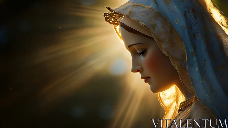 Luminous veiled portrait bathed in gentle celestial light.