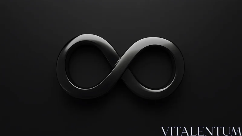Glossy black infinity symbol on minimal dark background.
