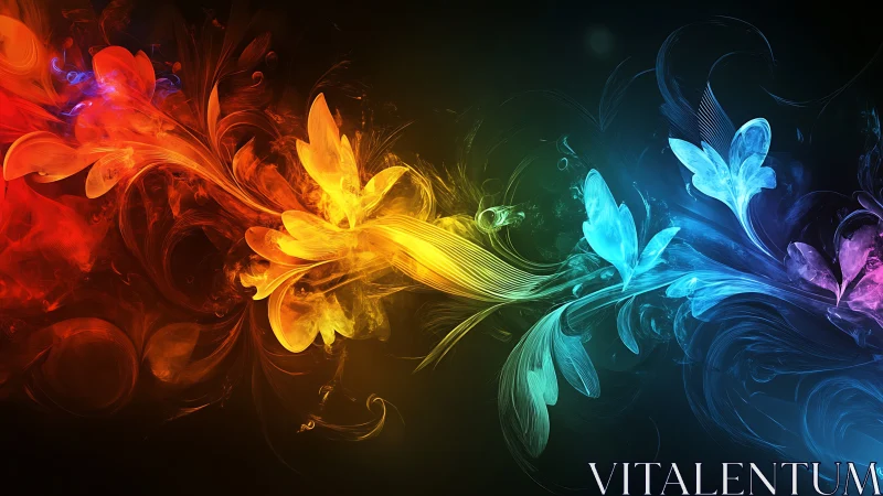 Vibrant abstract light blooms swirl across a dark cosmos