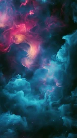 Radiant pink and teal nebula drifts softly across deep space