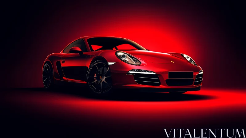Red sports coupe sits under dramatic red studio lighting