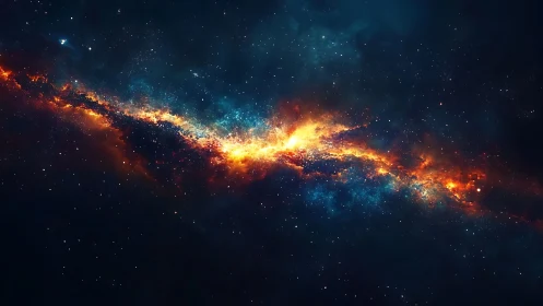 Elongated galactic nebula band with scattered star field.