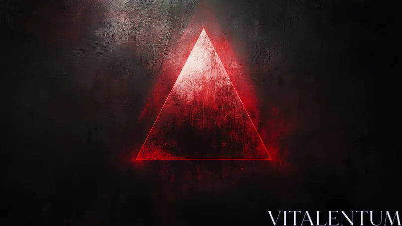 Red neon triangle hums like an omen in smoky dark space