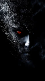 Digital painting of infernal visage with branching shadows.