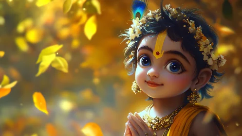 Divine child portrait in luminous bokeh with devotional detailing
