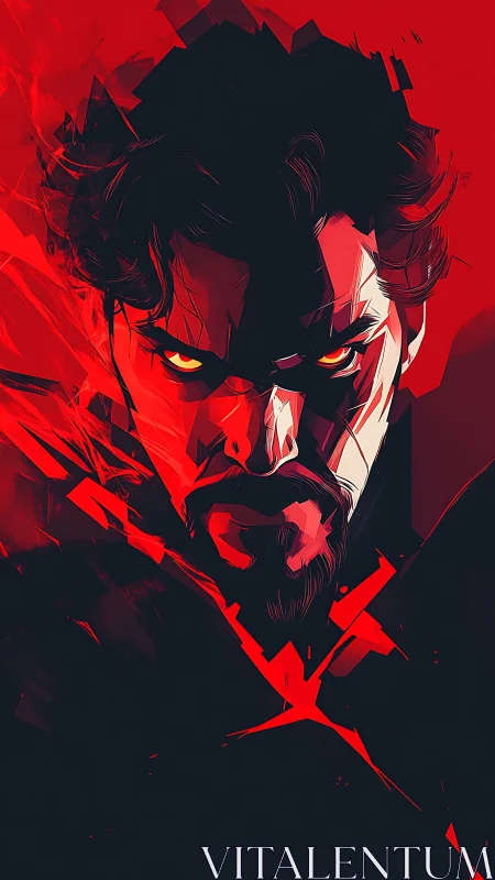 Angular red portrait in dynamic digital painting abstraction.