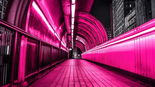 Neon city tunnel glowing in bold electric pink light.