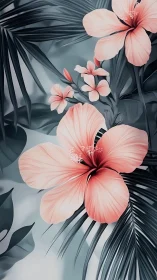 Pink Hibiscus Flowers with Dark Foliage Composition.