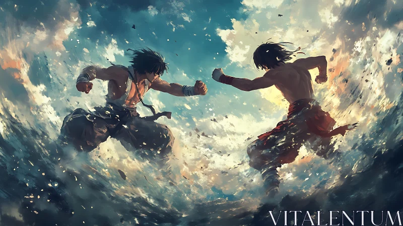 Two airborne warriors clash amid storm-torn skies in fury