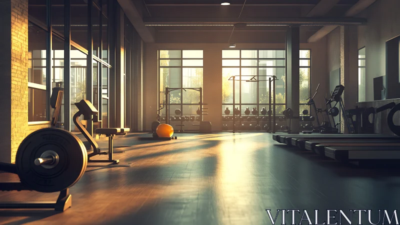 Sunrise drifts through steel and rubber in a quiet city gym