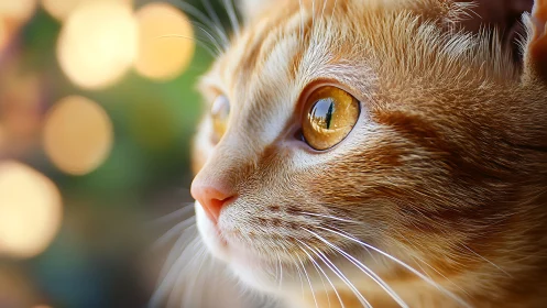 Cat with Golden Eyes Gazing Intently Outdoors.