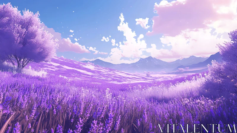 Lavender horizons drift under candy-blue mountain skies