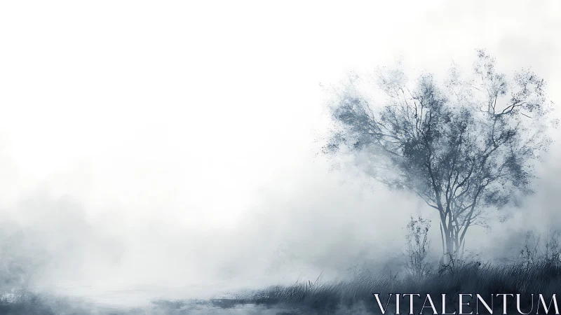 Soft morning mist wraps a quiet tree in gentle silence