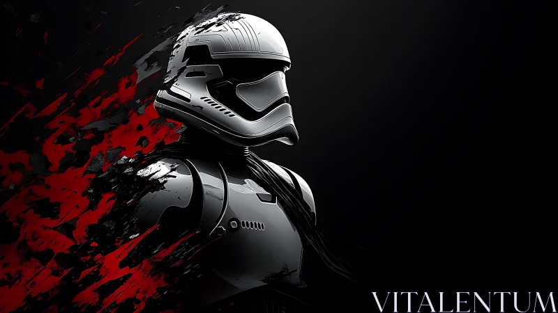 Futuristic armored soldier in profile against dark background