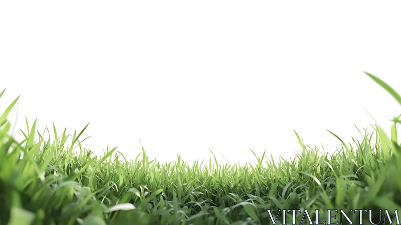 Fresh green grass field under clean white sky background.