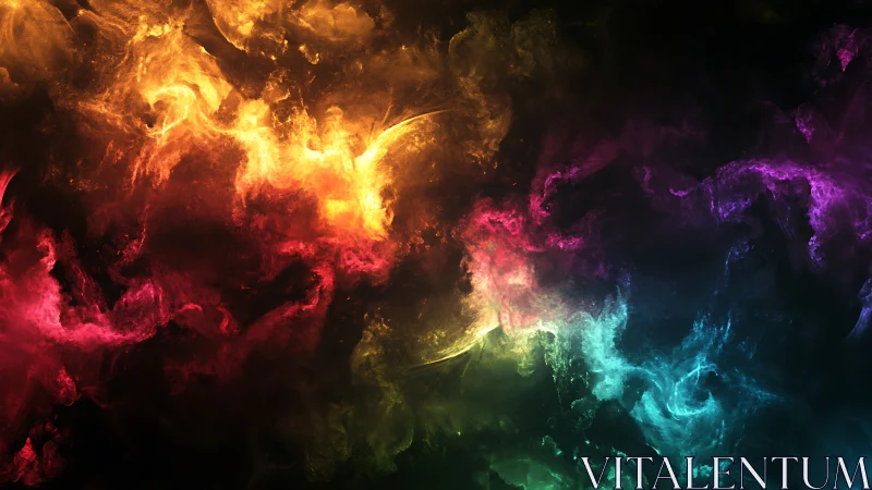 Swirling cosmic colors dance across a dreamy night sky