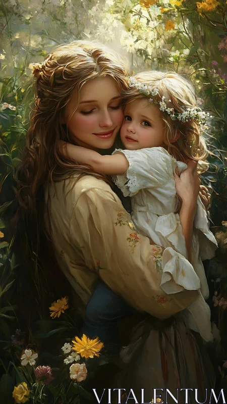 Mother's Garden Embrace: A Tender Moment.