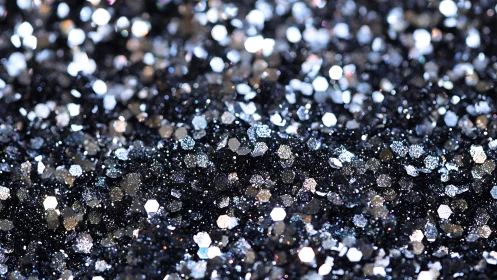 Shimmering Silver and Black Glitter Macro Abstract Background.