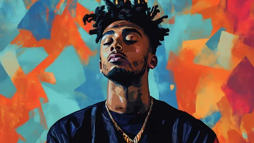 Portrait of relaxed man against bold abstract colors.