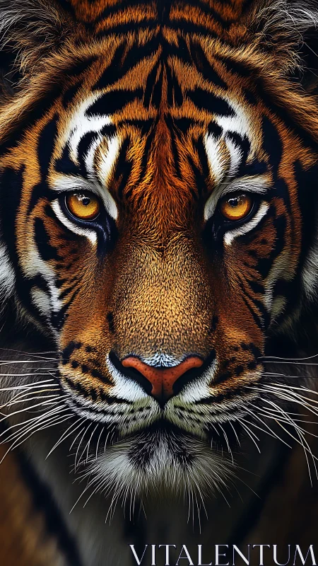 Golden-eyed tiger meets your gaze in a quiet, steady moment