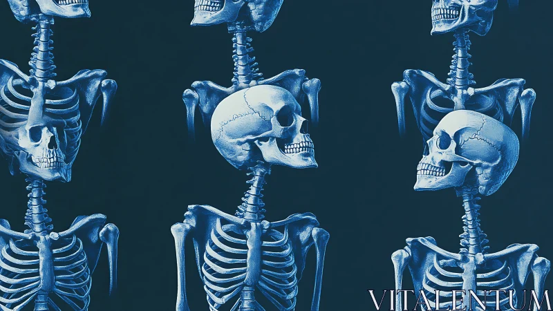 Repetitive axial skeleton array in cyanotic tonal rendering.