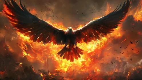 Majestic Fiery Phoenix Rising in Dramatic Digital Art Style.