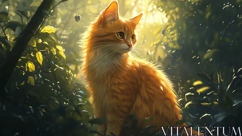Glowing Ginger Cat in a Sunlit Forest Garden