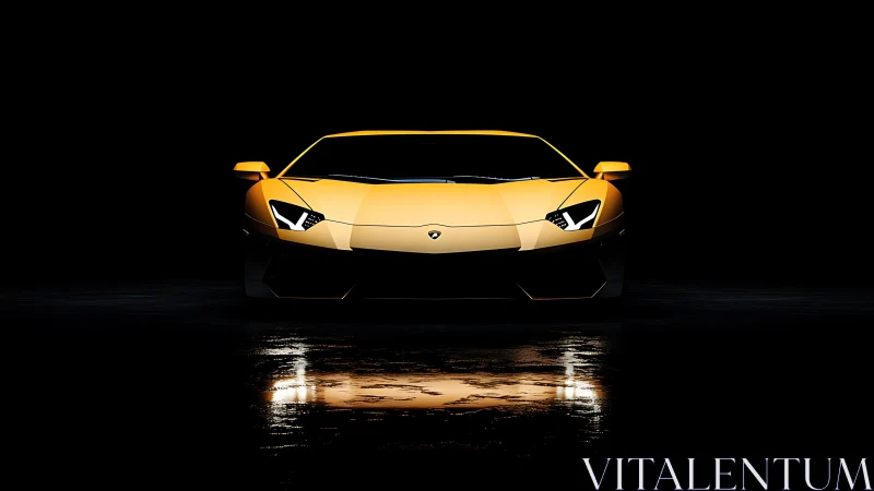 Low-key studio render of yellow supercar front profile.